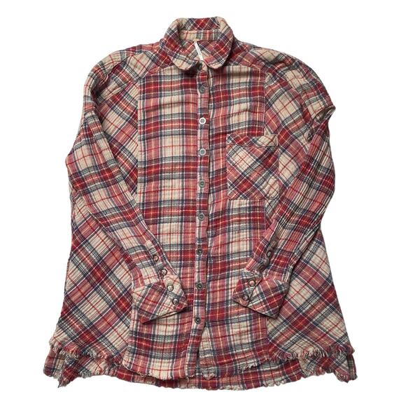 Free People Juniper Ridge Plaid Red Shirt Size Small Women's Cotton Relaxed Fit - Picture 1 of 7